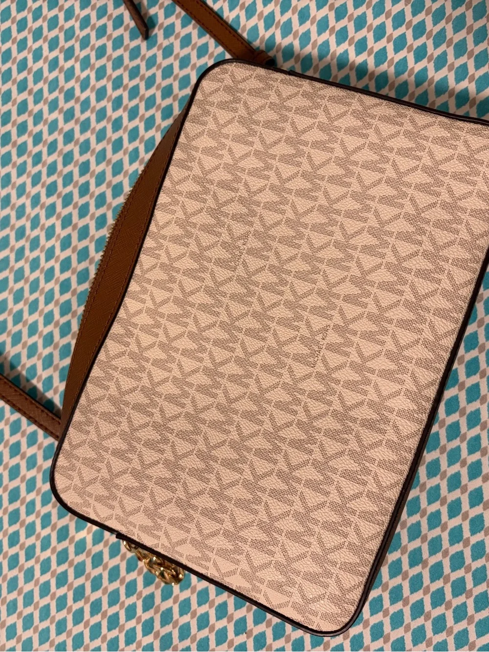 Michael Kors Cream MK Logo Crossbody with Brown Trim